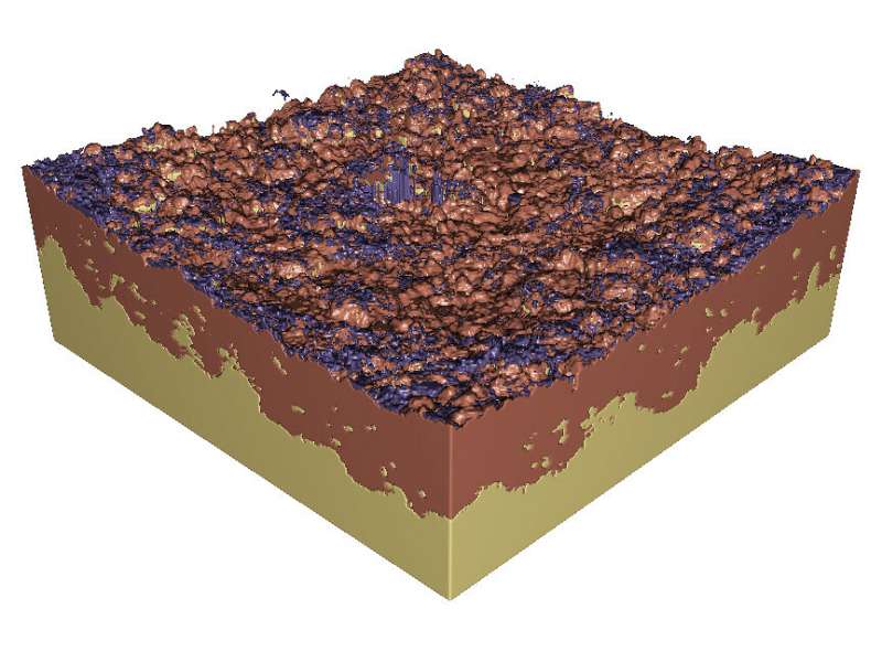 A three-dimensional view of the lithium/solid-electrolyte interface within the battery reconstructed with X-ray tomography. Credit: Matthew McDowell, Georgia Tech X-Ray tomography lets researchers watch solid-state batteries charge, discharge