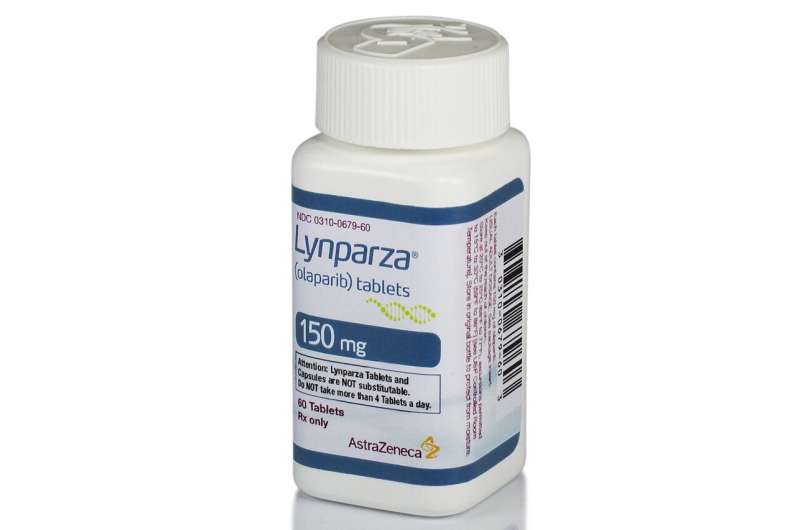 This image provided by AstraZeneca shows a bottle of the medication Lynparza. In a study released Thursday, June 3, 2021, by the American Society of Clinical Oncology, Lynparza was found to help breast cancer patients with harmful mutations live longer without disease after their cancers had been treated with standard surgery and chemotherapy. Credit: AstraZeneca via AP Pill shows benefit in certain hard-to-treat breast cancers