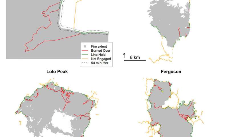 Fireline analysis for two wildfires. Graphic courtesy of Benjamin Gannon New fire containment research addresses risk and safety