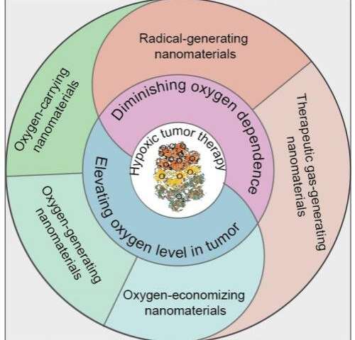 Schematic illustration of strategies for treatment of hypoxic tumor with nanomaterials. Credit: ©Science China Press Nanomaterials based strategies for treatment of hypoxic tumor