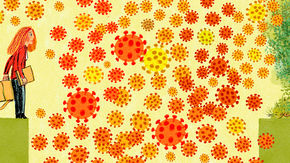 a woman being blocked by coronavirus nodes