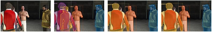 In the two right-hand images, traditional segmentation algorithms have failed to identify the female figure from the very limited portion of her head that's visible. Later innovations with optical flow evaluation may improve these results.