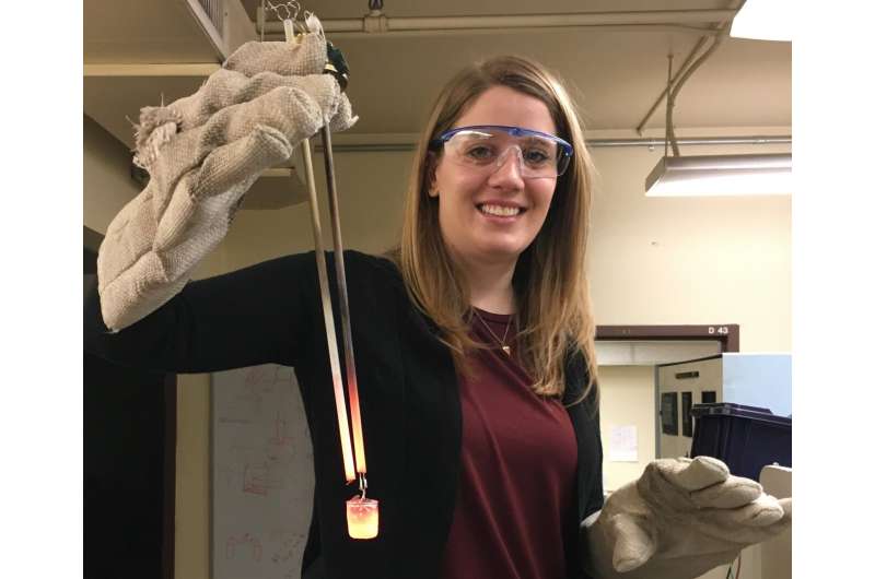 Chelsea Allison in the ASU Depths of the Earth lab with a high-temperature basalt sample. Credit: Chelsea Allison, Arizona State University Understanding origins of Arizona's Sunset Crater eruption of 1,000 years ago