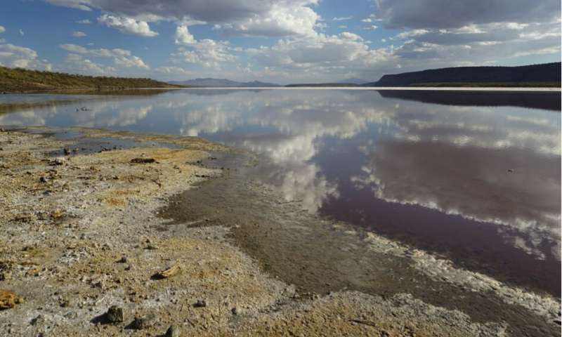 Clouds reflecting in lake Magadi, Kenya, located in the Eastern Branch of the East African Rift System. The high rising flanks of the Rift's border faults can be seen in the background. Credit: Corinna Kalich, University of Potsdam Why the Victoria Plate in Africa rotates