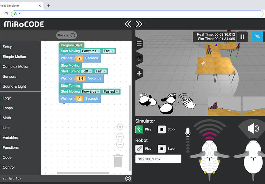 A screenshot of the MiRo cloud simulation