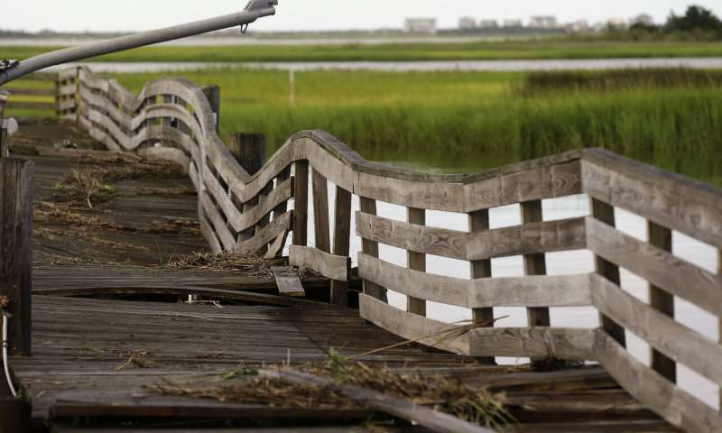 A pier shows damages following the effects of Hurricane Isaias in Southport, N.C., Tuesday, Aug. 4, 2020. (AP Photo/Gerry Broome) Tropic storm Isaias whips up eastern US, killing at least 6