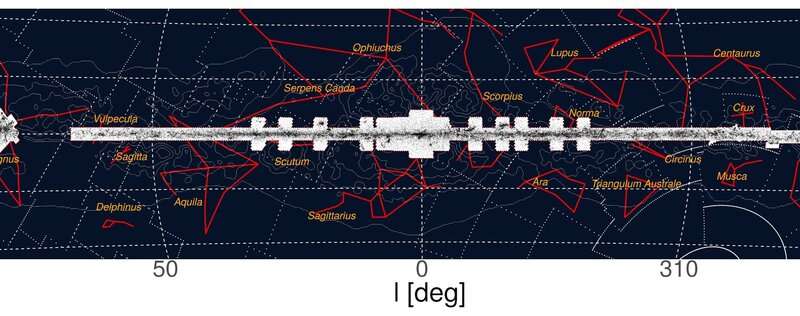 Spatial distribution of the SPICY YSO candidates among the constellations of the Milky Way. Credit: Cosmostatistics Initiative Mapping stellar nurseries in the Milky Way