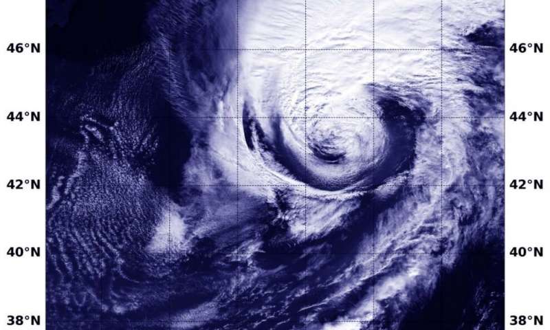 On Sept. 16 at 10:16 a.m. EDT (1416), the MODIS instrument aboard NASA’s Terra satellite provided a visible image of Paulette that showed the storm had transitioned into an extra-tropical cyclone in the North Atlantic Ocean. Credit: NASA/NRL NASA imagery reveals Paulette became a strong extratropical cyclone