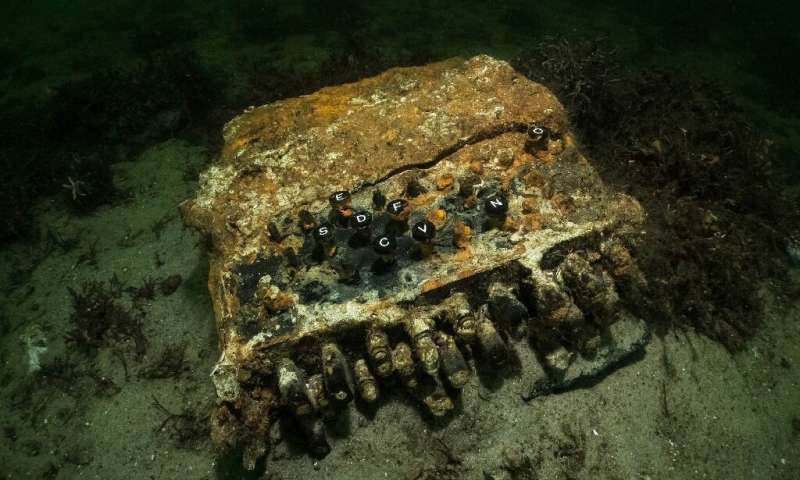 The legendary code machine was discovered during a search for abandoned fishing nets in the Bay of Gelting