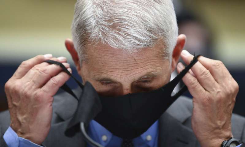 Director of the National Institute of Allergy and Infectious Diseases Dr. Anthony Fauci takes off his face mask before testifying before a House Committee on Energy and Commerce on the Trump administration's response to the COVID-19 pandemic on Capitol Hill in Washington on Tuesday, June 23, 2020. (Kevin Dietsch/Pool via AP) China tames new outbreak but elsewhere virus cases surge