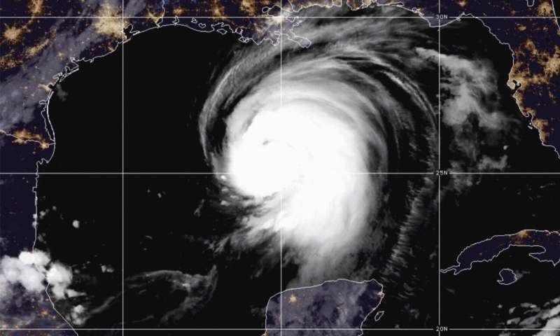 This satellite image released by the National Oceanic and Atmospheric Administration (NOAA) shows Hurricane Laura churning in the Gulf of Mexico, Wednesday, Aug. 26, 2020. Forecasters say Laura is rapidly intensifying and will become a "catastrophic" Category 4 hurricane before landfall. (NOAA via AP) Laura strengthens into 'extremely dangerous' Category 4